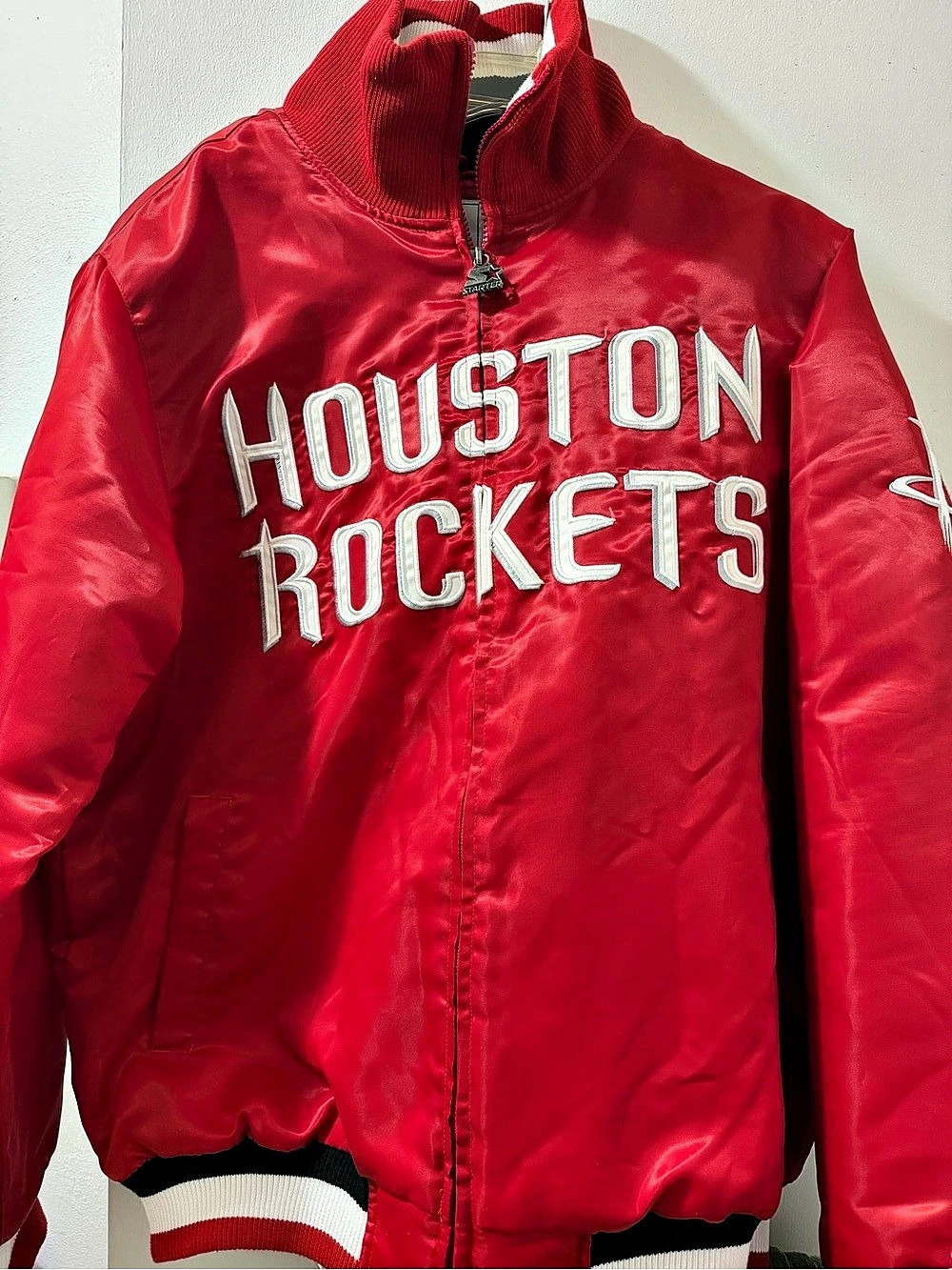 Starter Houston Rockets Satin Varsity Jacket Red Men's Size XL